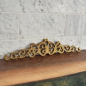 Vintage Baroque Ornate Brass Scroll Wall Hanging Plaque - Brass Mirror Topper